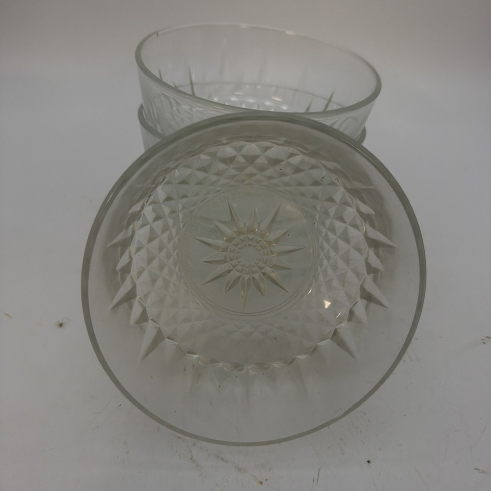 Set of 4 Vintage ARCOROC FRANCE Starburst Diamond Pattern Clear Glass Bowls